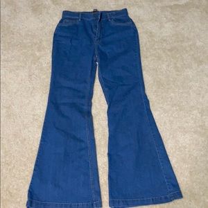 Flared blue jeans.